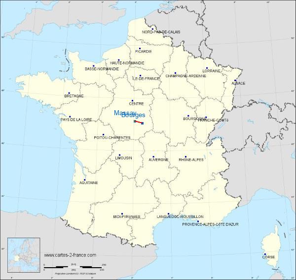 Distance Bourges Massay sur la carte de France