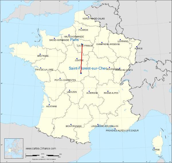 Distance Saint-Florent-sur-Cher Paris sur la carte de France