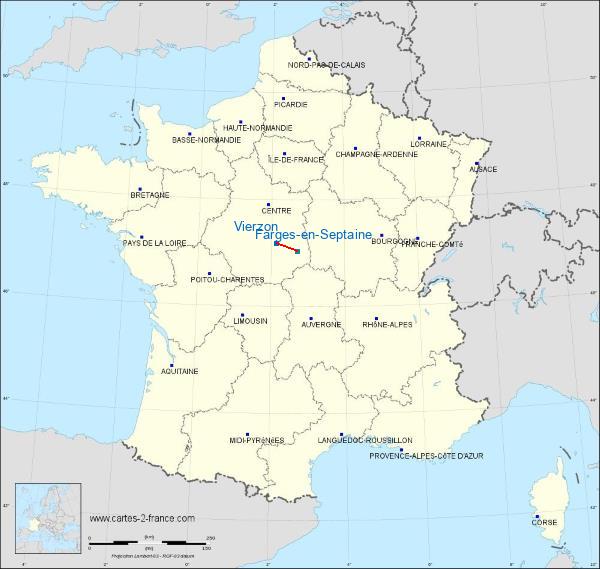Distance Vierzon Avord sur la carte de France