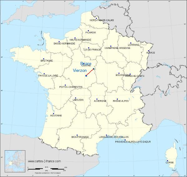 Distance Vierzon Briare-Châtillon sur la carte de France