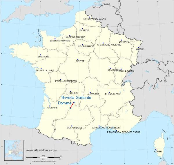 Distance Brive-la-Gaillarde Sarlat-Domme sur la carte de France