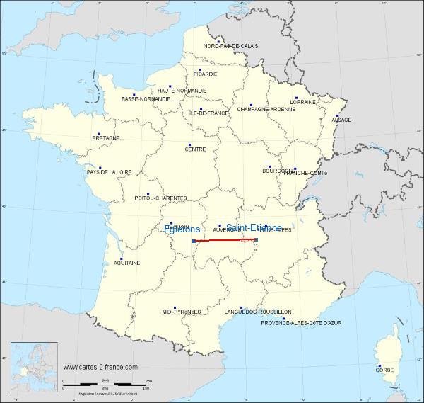 Distance Egletons Saint-Étienne sur la carte de France