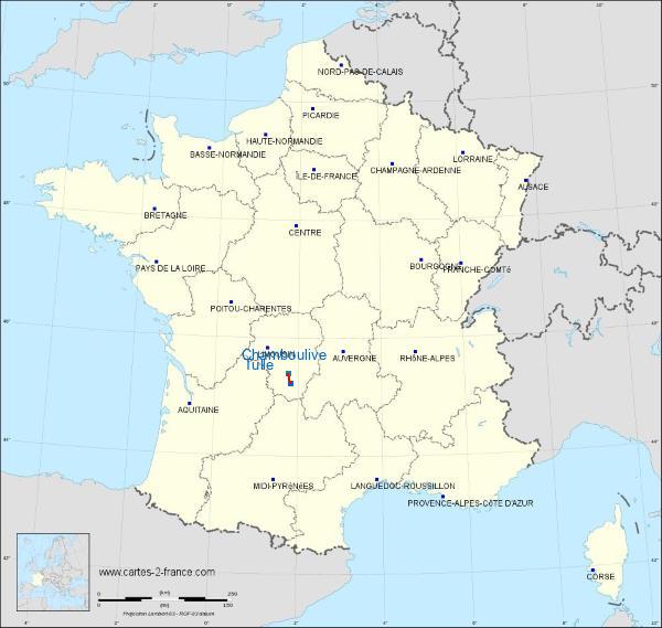 Distance Tulle Chamboulive sur la carte de France
