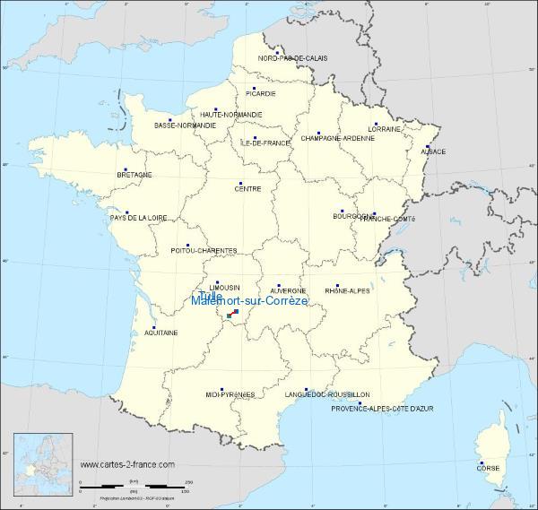 Distance Tulle Malemort-sur-Corrèze sur la carte de France