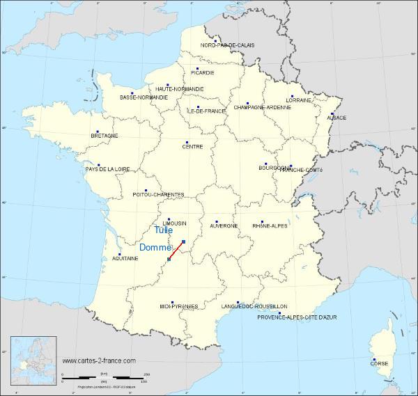 Distance Tulle Sarlat-Domme sur la carte de France