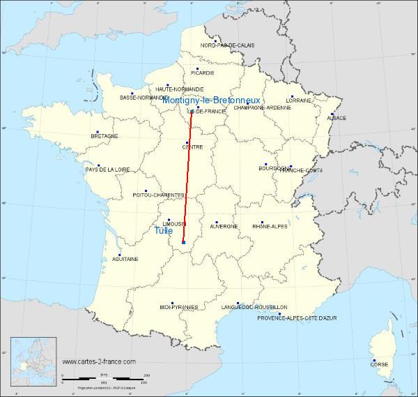 Distance Tulle Saint-Quentin-en-Yvelines sur la carte de France