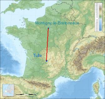 Distance entre de Tulle et Saint-Quentin-en-Yvelines sur la carte de France