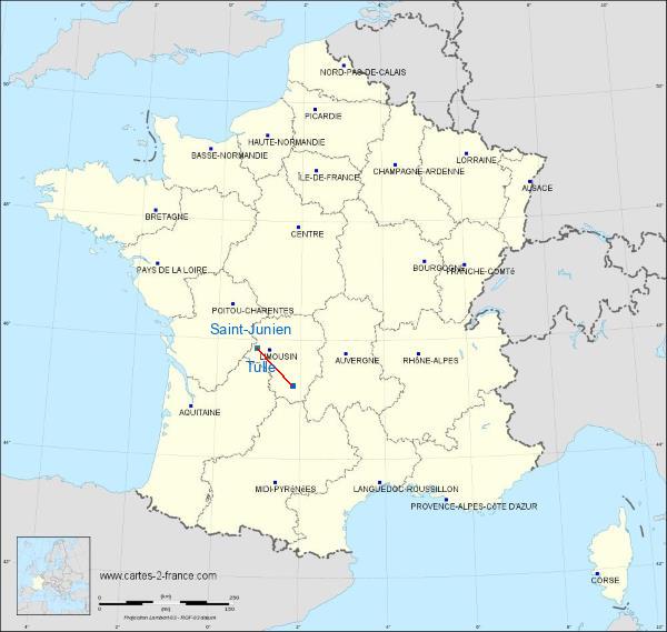 Distance Tulle Saint-Junien sur la carte de France