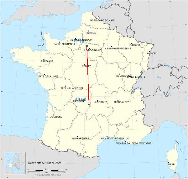 Distance Ussel Cergy-Pontoise sur la carte de France