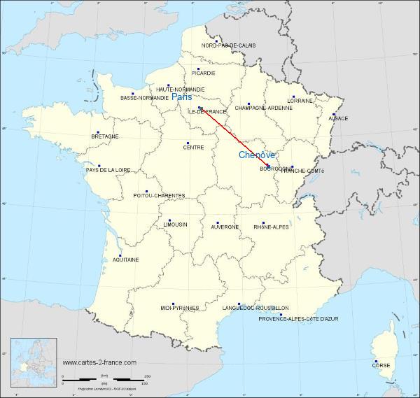 Distance Chenôve Paris sur la carte de France