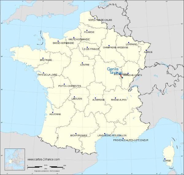 Distance Genlis Dole–Jura Airport sur la carte de France