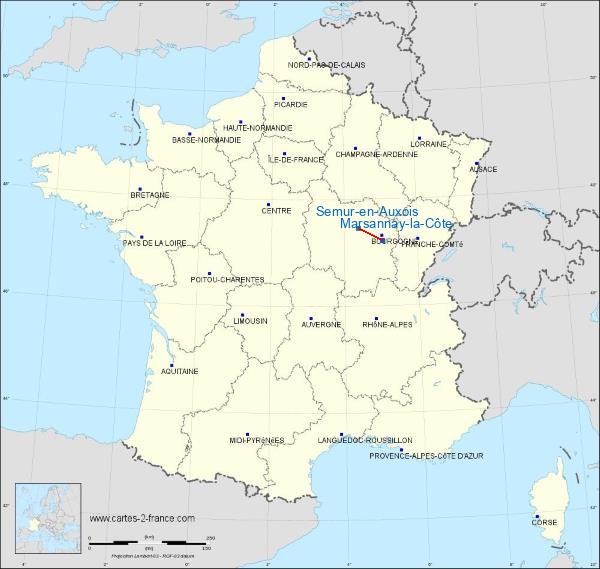 Distance Marsannay-la-Côte Semur-en-Auxois sur la carte de France