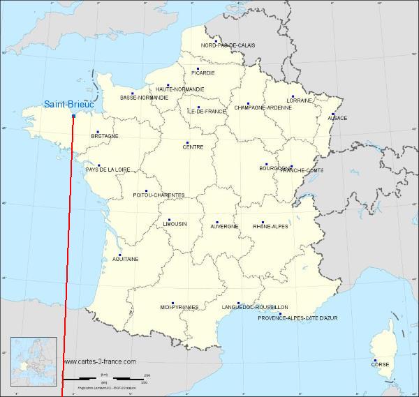 Distance Saint-Brieuc Nice sur la carte de France
