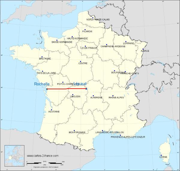 Distance Montluçon – Guéret Airport La Rochelle sur la carte de France