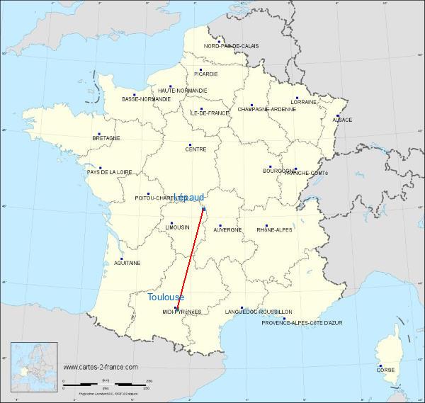 Distance Montluçon – Guéret Airport Toulouse sur la carte de France