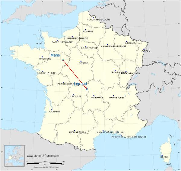 Distance Montluçon – Guéret Airport Le Mans sur la carte de France
