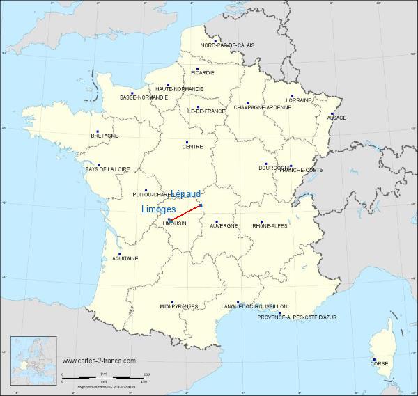 Distance Montluçon – Guéret Airport Limoges sur la carte de France
