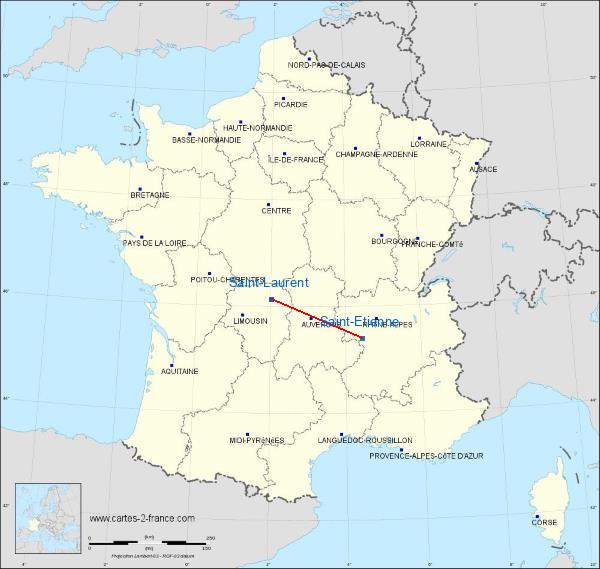 Distance Guéret - Saint-Laurent Saint-Étienne sur la carte de France