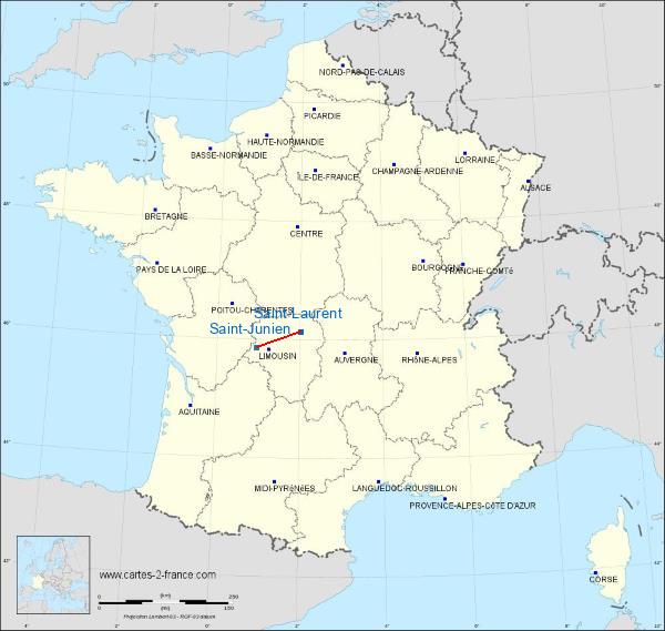 Distance Guéret - Saint-Laurent Saint-Junien sur la carte de France