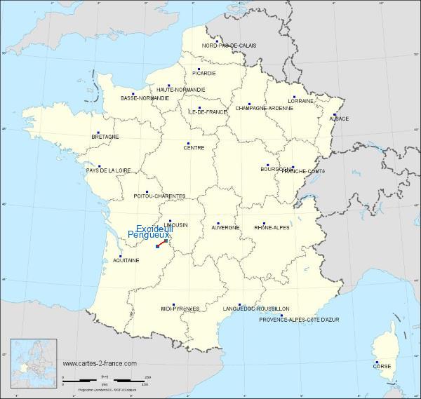 Distance Périgueux Excideuil sur la carte de France