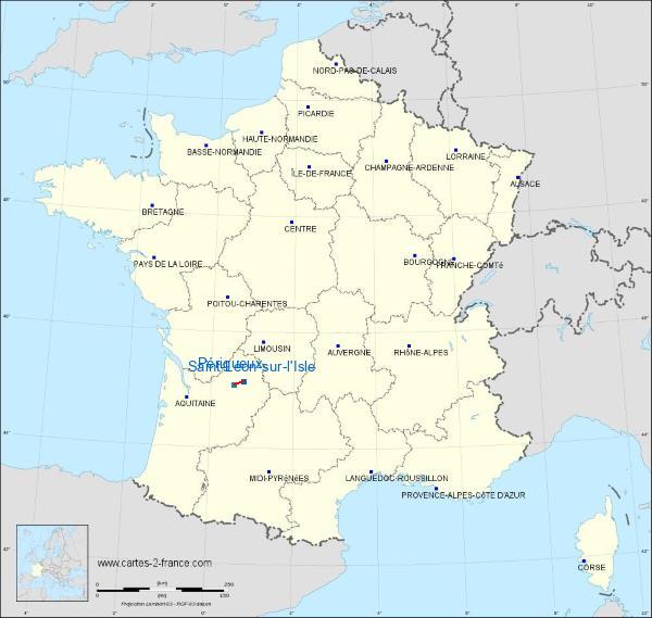 Distance Périgueux Saint-Léon-sur-l’Isle sur la carte de France