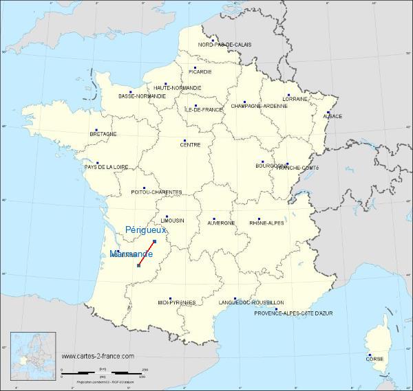 Distance Périgueux Marmande sur la carte de France