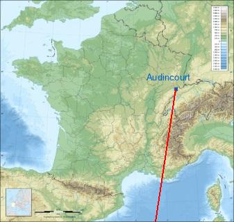 Distance entre de Audincourt et Le Moulin de la Blies sur la carte de France