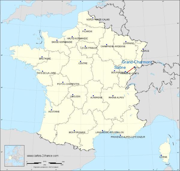 Distance Grand-Charmont Besançon – La Vèze Aerodrome sur la carte de France