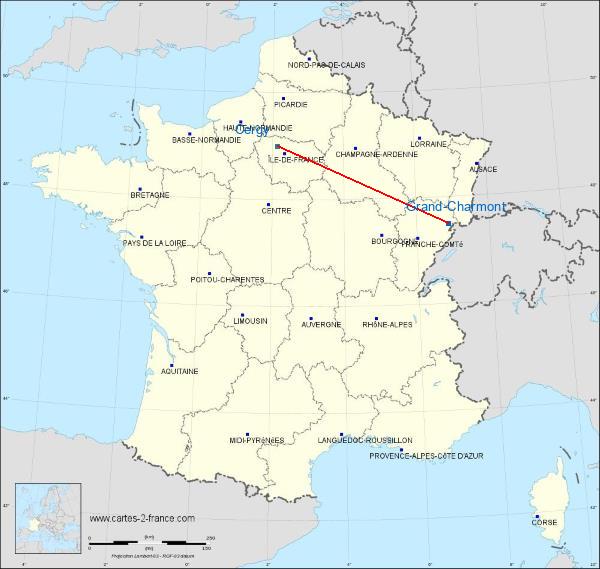 Distance Grand-Charmont Cergy-Pontoise sur la carte de France
