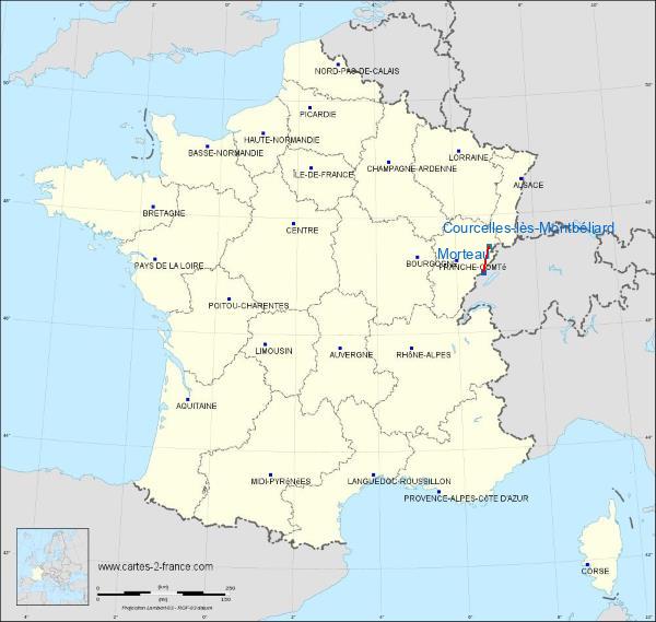 Distance Morteau Montbéliard – Courcelles Aerodrome sur la carte de France