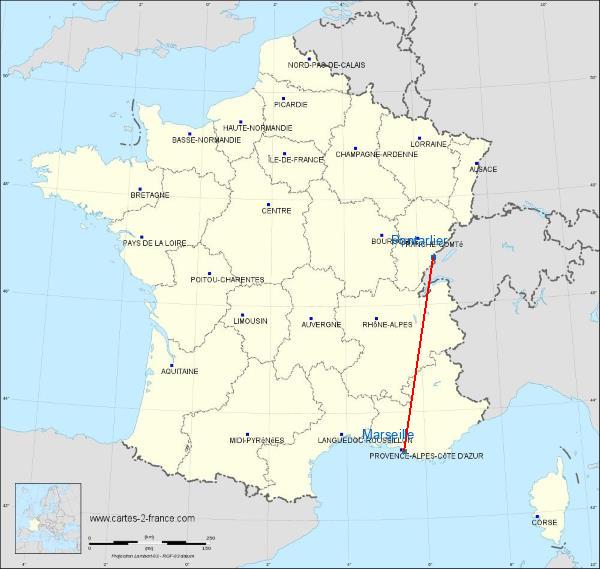 Distance Pontarlier Marseille sur la carte de France