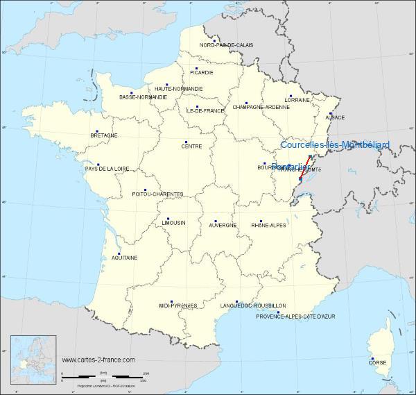 Distance Pontarlier Montbéliard – Courcelles Aerodrome sur la carte de France
