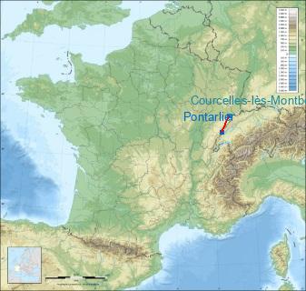 Distance entre de Pontarlier et Montbéliard – Courcelles Aerodrome sur la carte de France
