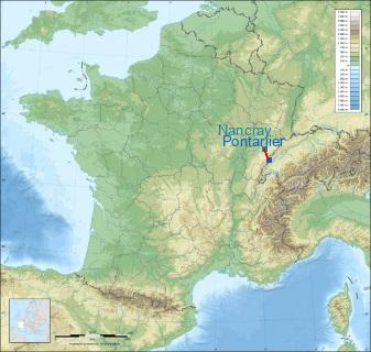 Distance entre de Pontarlier et Nancray sur la carte de France