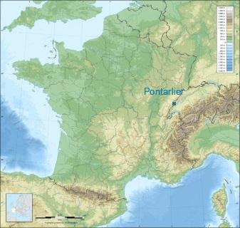 Distance entre de Pontarlier et Pontarlier Airport sur la carte de France
