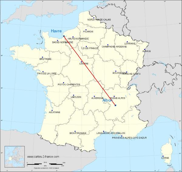 Distance Saint-Rambert-d'Albon Le Havre sur la carte de France