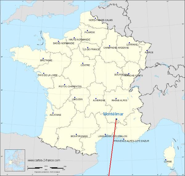 Distance Montélimar Alba-la-Romaine sur la carte de France