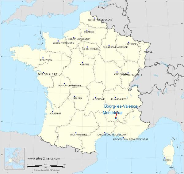Distance Montélimar Bourg-lès-Valence sur la carte de France