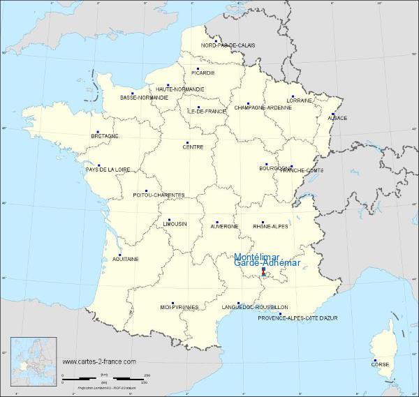 Distance Montélimar La Garde-Adhémar sur la carte de France