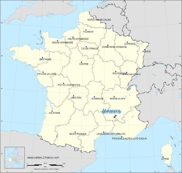 Distance Montélimar Marsanne sur la carte de France