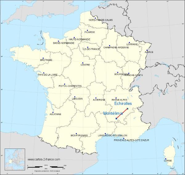 Distance Montélimar Échirolles sur la carte de France
