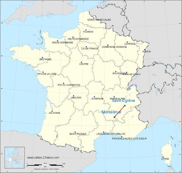 Distance Montélimar Saint-Égrève sur la carte de France