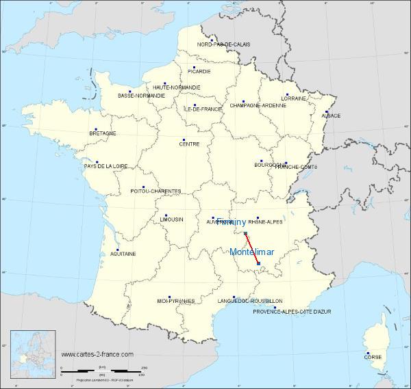 Distance Montélimar Firminy sur la carte de France
