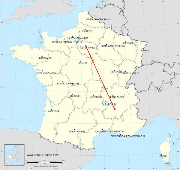 Distance Valence Paris sur la carte de France