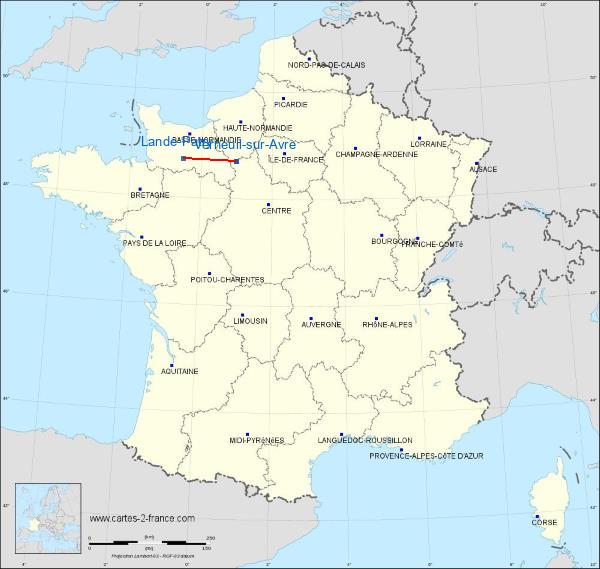 Distance Verneuil-sur-Avre Flers - Saint-Paul sur la carte de France