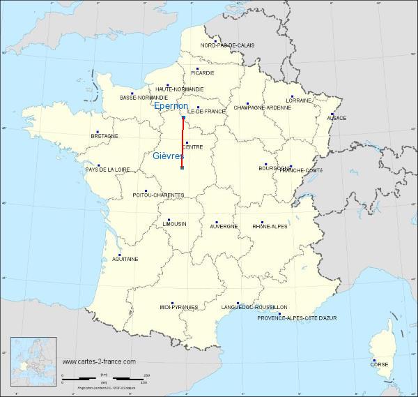 Distance Épernon Romorantin-Pruniers sur la carte de France