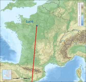 Distance entre de Lucé et Nice sur la carte de France