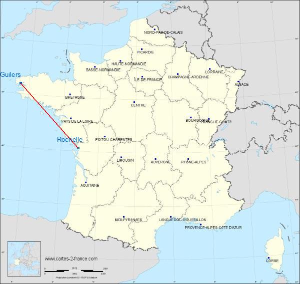 Distance Rd pt des Chataigniers, Rte de Milizac, Guilers, Finistère, France La Rochelle sur la carte de France