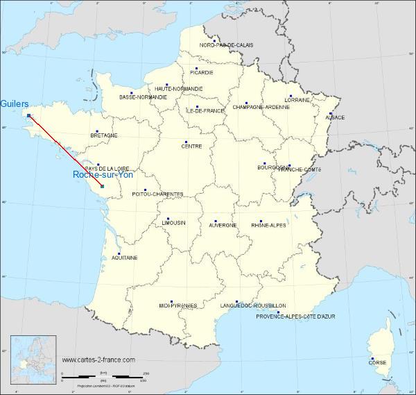 Distance Rd pt des Chataigniers, Rte de Milizac, Guilers, Finistère, France La Roche-sur-Yon sur la carte de France