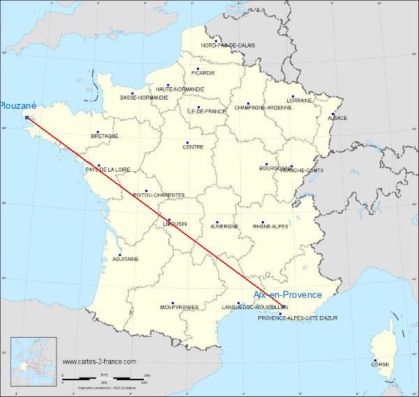 Distance Plouzané Aix-en-Provence sur la carte de France